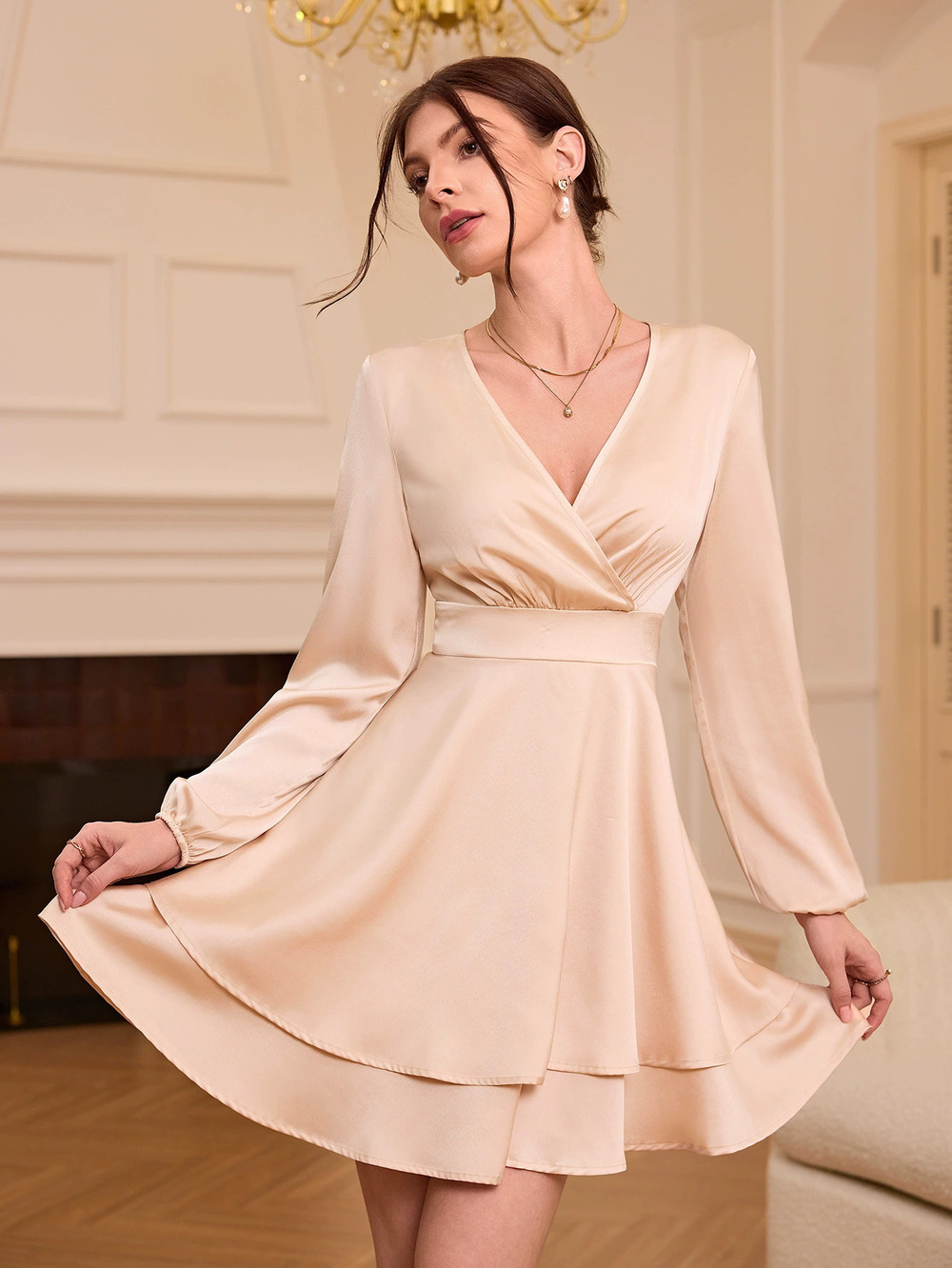 ZARA Elegant Satin Lantern Sleeve Slim Fit Short Dress EU Size